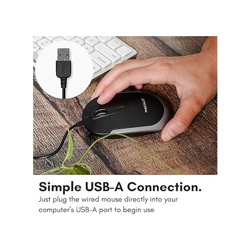  Macally Silent Wired Mouse - Slim & Compact USB Mouse for Apple Mac or Windows PC Laptop/Desktop - Designed with Optical Sensor & DPI Switch - Simple & Comfortable Wired Computer Mouse (Space Gray)