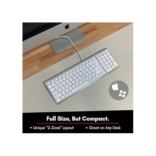  Macally Wired Keyboard for Mac and Windows, Compatible Apple Keyboard - Slim, Space-Saving Design USB Keyboard with Numeric Keypad - Budget-Friendly Laptop, MacBook, iMac Keyboard Replacement