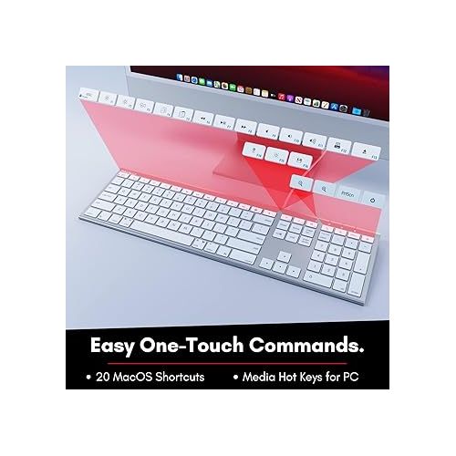  Macally USB C Keyboard - Wired Keyboard for Mac - Ultra Slim Full Size Compatible Apple Keyboard Wired with 20 Shortcuts and 110 Scissor Keys - USBC Keyboard for MacBook Pro/Air, Mac Mini, iMac, iPad