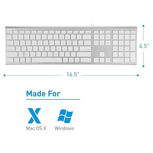  Macally Ultra Slim Wired Computer Keyboard and Ergonomic Laptop Stand, Create Both Efficiency and Comfort