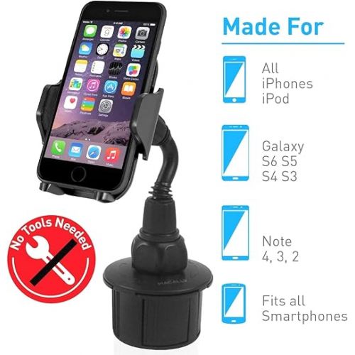  Macally Car Cup Holder Phone Mount [Upgraded], Adjustable Gooseneck Cell Phone Holder Car Mount - Easy Cup Phone Holder Clamp in Vehicle - Cupholder Compatible with All iPhone Android Smartphone