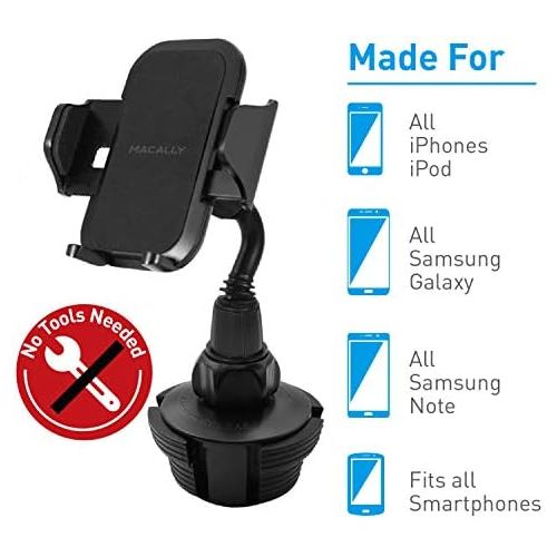 [아마존베스트]Macally Adjustable Automobile Cup Holder Phone Mount for iPhone Xs XS Max XR X 8 8+ 7 7 Plus 6s Plus 6s SE Samsung Galaxy S10 S10E S9 S9+ S8 S7 Edge S6 Note 5, Xperia, iPod, Smartp