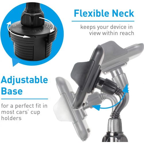  [아마존베스트]Macally Adjustable Automobile Cup Holder Phone Mount for iPhone Xs XS Max XR X 8 8+ 7 7 Plus 6s Plus 6s SE Samsung Galaxy S10 S10E S9 S9+ S8 S7 Edge S6 Note 5, Xperia, iPod, Smartp