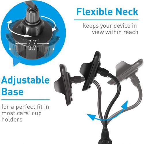  [아마존베스트]Macally Car Cup Holder Phone Mount with A Flexible Extra Long 8 Neck for iPhone XS Max XR X 8 7 Plus 6 5S SE, Samsung S10 S10E S9 Plus S8, Motorola Moto, Google Pixel XL 3 (MCUP2XL