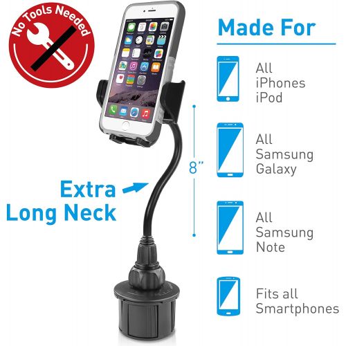  [아마존베스트]Macally Car Cup Holder Phone Mount with A Flexible Extra Long 8 Neck for iPhone XS Max XR X 8 7 Plus 6 5S SE, Samsung S10 S10E S9 Plus S8, Motorola Moto, Google Pixel XL 3 (MCUP2XL
