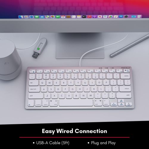  Macally Compact Wired Keyboard for Mac and Windows - 78 Scissor Switch Keys with 13 Shortcut Keys - Small USB Keyboard That Saves Space and Looks Great - Plug and Play Wired Mac Ke