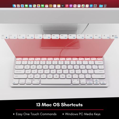  Macally Compact Wired Keyboard for Mac and Windows - 78 Scissor Switch Keys with 13 Shortcut Keys - Small USB Keyboard That Saves Space and Looks Great - Plug and Play Wired Mac Ke