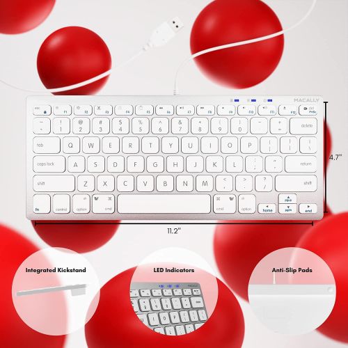  Macally Compact Wired Keyboard for Mac and Windows - 78 Scissor Switch Keys with 13 Shortcut Keys - Small USB Keyboard That Saves Space and Looks Great - Plug and Play Wired Mac Ke