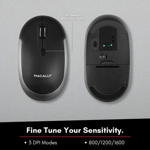  Macally Wireless Bluetooth Mouse for Laptop and Desktop PC - Quiet Click Buttons with Slim Comfortable Body - Silent Mouse with DPI 800/1200/1600 - Long Battery Computer Mouse Blue