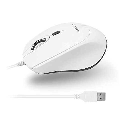  Macally USB Wired Mouse for Mac or PC - Comfortable, Smooth, and Quiet - White USB Mouse Wired with 5ft Cable and 4 DPI - Plug and Play Corded Computer Mouse for Laptop or Office D