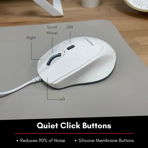  Macally USB Wired Mouse for Mac or PC - Comfortable, Smooth, and Quiet - White USB Mouse Wired with 5ft Cable and 4 DPI - Plug and Play Corded Computer Mouse for Laptop or Office D