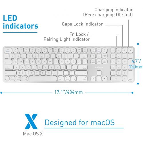  Macally Bluetooth Wireless Keyboard for Mac - Compatible Apple Keyboard Wireless for iMac Mini/Pro, MacBook Pro/Air, iPad, iPhone - Slim Full Size Metal Frame Bluetooth Keyboard fo