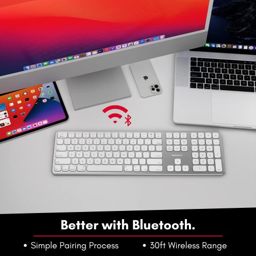  Macally Bluetooth Wireless Keyboard for Mac - Compatible Apple Keyboard Wireless for iMac Mini/Pro, MacBook Pro/Air, iPad, iPhone - Slim Full Size Metal Frame Bluetooth Keyboard fo