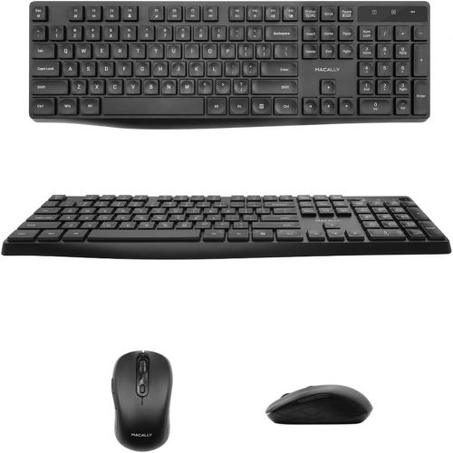  Macally USB Wireless Keyboard and Mouse Combo - 2.4Ghz Full Size Cordless Keyboard and DPI Optical Mouse - Designed for Windows PC with USB Port - Simple Plug & Play Mouse and Keyb