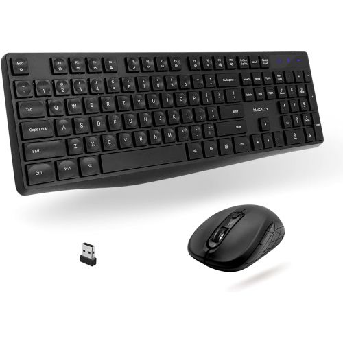  Macally USB Wireless Keyboard and Mouse Combo - 2.4Ghz Full Size Cordless Keyboard and DPI Optical Mouse - Designed for Windows PC with USB Port - Simple Plug & Play Mouse and Keyb