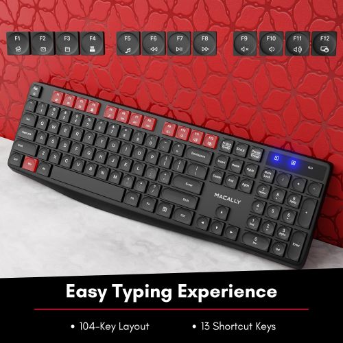  Macally USB Wireless Keyboard and Mouse Combo - 2.4Ghz Full Size Cordless Keyboard and DPI Optical Mouse - Designed for Windows PC with USB Port - Simple Plug & Play Mouse and Keyb