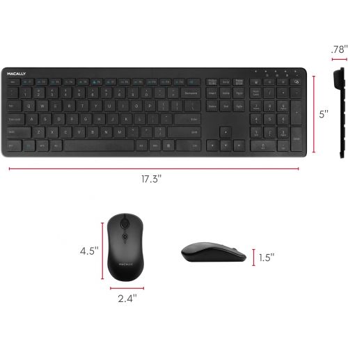  Wireless Keyboard and Mouse Combo, Macally Low Profile Wireless Mouse and Keyboard Combo - Quiet 2.4G Wireless Keyboard Mouse Combo for Laptop and Desktop with 110 Keys, 17 Shortcu