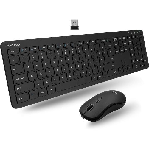 Wireless Keyboard and Mouse Combo, Macally Low Profile Wireless Mouse and Keyboard Combo - Quiet 2.4G Wireless Keyboard Mouse Combo for Laptop and Desktop with 110 Keys, 17 Shortcu