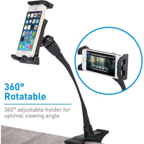  Macally Adjustable Gooseneck Tablet Holder & Phone Clip - Works with Phones & Tablets up to 8” - Flexible Phone Holder & Tablet Mount with Clip On Clamp for Desks up to 1.75” Thick