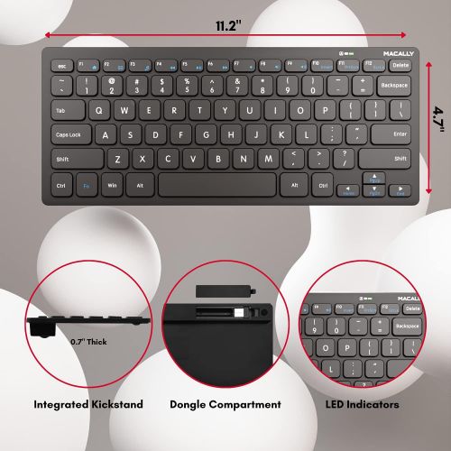  [아마존베스트]Macally 2.4G Mini Wireless Keyboard - Ergonomic & Comfortable - Small Keyboard for Laptop or Windows PC Computer, Tablet, Smart TV - Plug & Play Compact Keyboard 12 Multimedia Hot