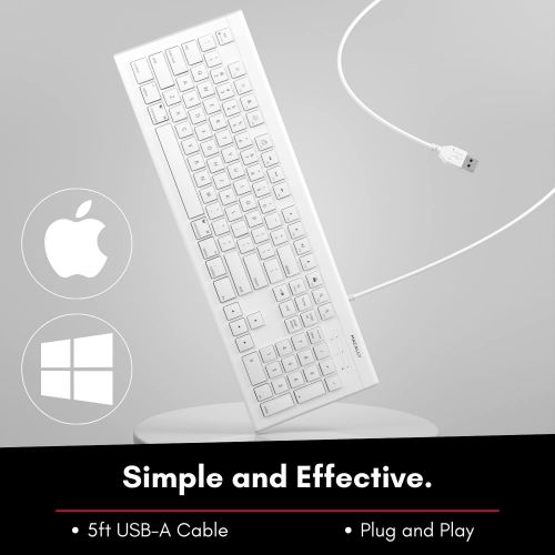  [아마존베스트]Macally Full Size USB Wired Keyboard for Mac and PC (White) w/ Shortcut Hot Keys - Upgraded Computer Keyboard(MKEYE)