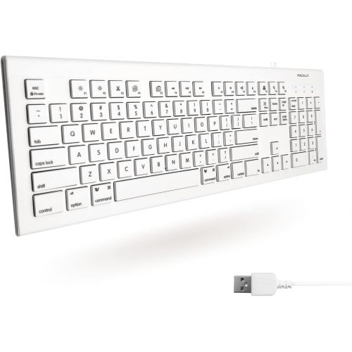  [아마존베스트]Macally Full Size USB Wired Keyboard for Mac and PC (White) w/ Shortcut Hot Keys - Upgraded Computer Keyboard(MKEYE)