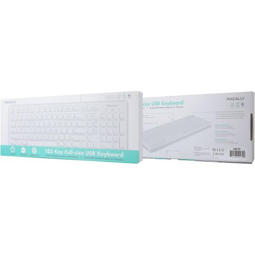  [아마존베스트]Macally Full Size USB Wired Keyboard for Mac and PC (White) w/ Shortcut Hot Keys - Upgraded Computer Keyboard(MKEYE)