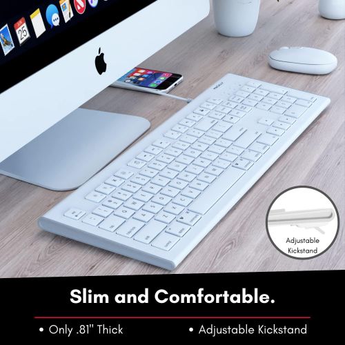  [아마존베스트]Macally Full Size USB Wired Keyboard for Mac and PC (White) w/ Shortcut Hot Keys - Upgraded Computer Keyboard(MKEYE)