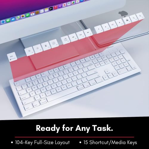  [아마존베스트]Macally Full Size USB Wired Keyboard for Mac and PC (White) w/ Shortcut Hot Keys - Upgraded Computer Keyboard(MKEYE)