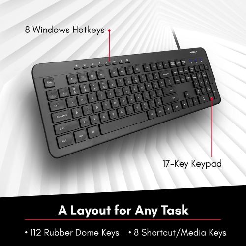  [아마존베스트]Macally Windows PC Keyboard for Laptop or Desktop - A Simple Workflow Solution - Computer Keyboard Wired with 5ft Cable - Plug & Play USB Keyboard with Numeric Keypad, 112 Slim Key