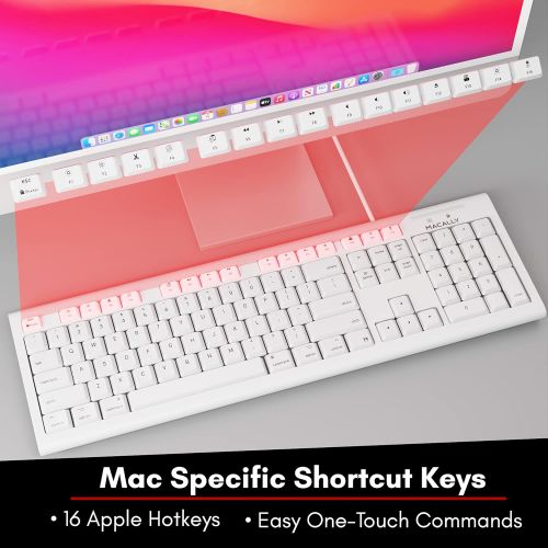  [아마존베스트]Macally Full-Size USB Wired Keyboard for Mac Mini/Pro, iMac Desktop Computer, MacBook Pro/Air Desktop w/ 16 Compatible Apple Shortcuts, Extended with Number Keypad, Rubber Domed Ke