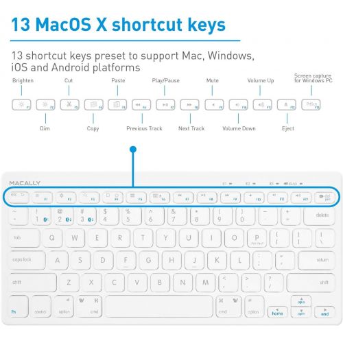  [아마존베스트]Macally Compact Bluetooth Keyboard for Mac, iPad, iPhone, PC, & Android - Built in Tablet/Phone Stand & Multi Device Sync - Ultra Portable Mac Wireless Keyboard - Perfect for Trave