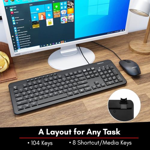  [아마존베스트]Macally USB Wired Keyboard and Mouse Combo Bundle - Simple & Easy to Use Ultra Slim Keyboard Mouse Combo - Compatible with Windows 10/8/7/Vista/Xp, etc. - Plug & Play