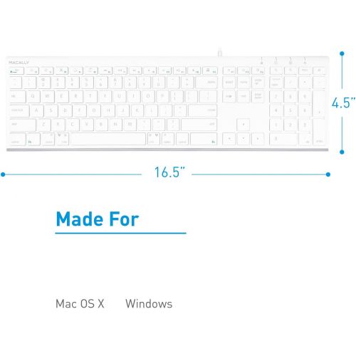  Macally Ultra-Slim USB Wired Computer Keyboard for Apple MacBook ProAir, iMac, Mac Mini, Mac Pro, Windows PC LaptopsDesktops and Notebooks | Plug and Play - No Drivers | Silver F