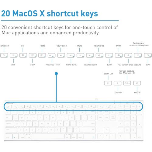  Macally Ultra-Slim USB Wired Computer Keyboard for Apple MacBook ProAir, iMac, Mac Mini, Mac Pro, Windows PC LaptopsDesktops and Notebooks | Plug and Play - No Drivers | Silver F