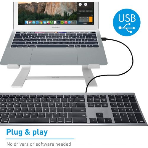  Macally Ultra-Slim USB Wired Computer Keyboard for Apple MacBook ProAir, iMac, Mac Mini, Mac Pro, Windows PC LaptopsDesktops and Notebooks | Plug and Play - No Drivers | Silver F