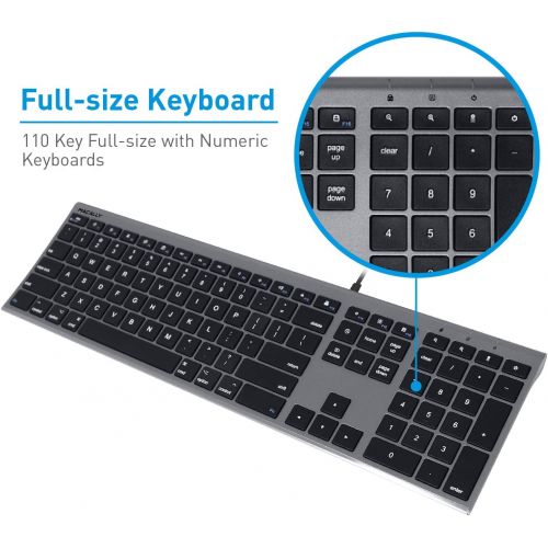  Macally Ultra-Slim USB Wired Computer Keyboard for Apple MacBook ProAir, iMac, Mac Mini, Mac Pro, Windows PC LaptopsDesktops and Notebooks | Plug and Play - No Drivers | Silver F