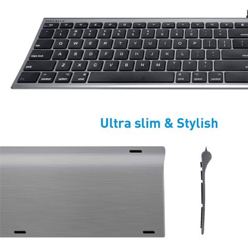  Macally Ultra-Slim USB Wired Computer Keyboard for Apple MacBook ProAir, iMac, Mac Mini, Mac Pro, Windows PC LaptopsDesktops and Notebooks | Plug and Play - No Drivers | Silver F