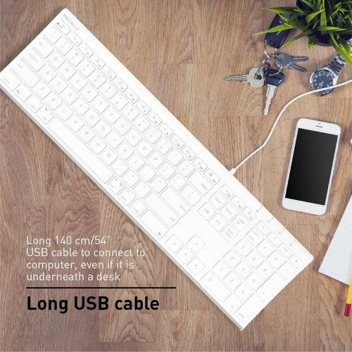  Macally Ultra-Slim USB Wired Computer Keyboard for Apple MacBook ProAir, iMac, Mac Mini, Mac Pro, Windows PC LaptopsDesktops and Notebooks | Plug and Play - No Drivers | Silver F