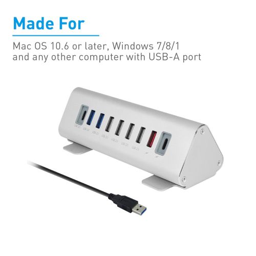  Macally Ultimate 9-Port Powered USB Hub & Charging Station | Universal High-Speed Data Transfer & Quick Charging Multiport USB Hub Charger | Smart IC Charging Technology & Aluminum