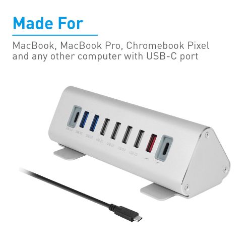  Macally Ultimate 9-Port Powered USB-C Hub & Charging Station | Universal High-Speed Data Transfer & Quick Charging Multiport Type C Hub Charger | Smart Charging Technology & Alumin