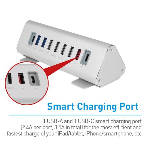  Macally Ultimate 9-Port Powered USB-C Hub & Charging Station | Universal High-Speed Data Transfer & Quick Charging Multiport Type C Hub Charger | Smart Charging Technology & Alumin