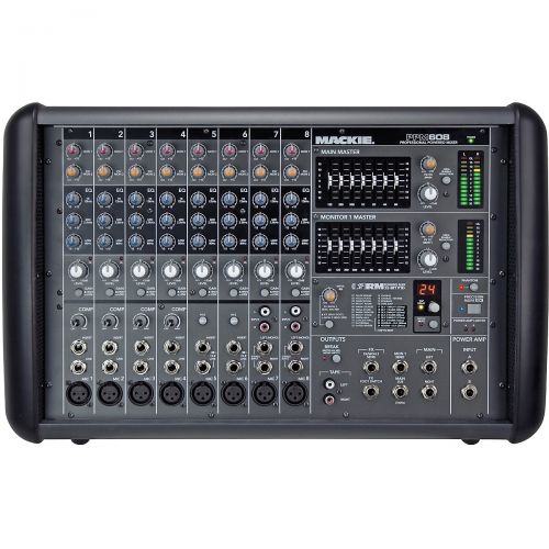  Mackie},description:The 8-channel Mackie PPM608 is a 1000W powered mixer that features Mackies custom designed, dual 500W Class D Fast Recovery Amps. This powerhouse powered mixer