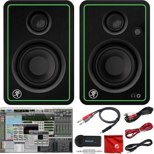 Mackie CR3-X 3-Inch Creative Reference Multimedia Monitors Bundle with Pro Tools First DAW Music Editing Software, Wireless Bluetooth Receiver and Dual 1/4 Stereo to 3.5mm Cable