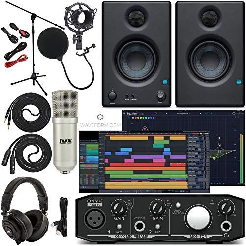  Mackie Onyx Artist 1-2 Audio Interface With Music Production Software Pack, Eris 3.5 Pair Studio Monitors, Condenser Studio Microphone, XLR, Headphones, Mic Stand