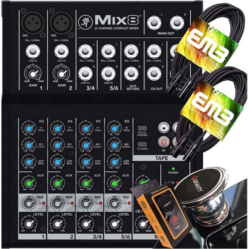  [아마존베스트]Mackie Mix8 8-Channel Compact Mixer with Pair of EMB XLR Cable and Gravity Magnet Phone Holder Bundle (2)