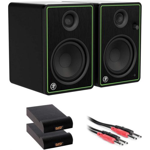  [아마존베스트]Mackie CR5-X Series 5 Studio Monitors (Pair) with 2X Small Isolation Pad & 3.3 Phone to Phone (1/4) Cable Bundle