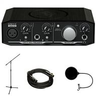 Mackie Onyx Artist 1-2 2x2 USB Audio Interface (ONYXARTIST1-2) with Accessories Bundle Includes, Monoprice 4752 Premier Series XLR Male to Female Cable, Mic Stand and Universal Pop