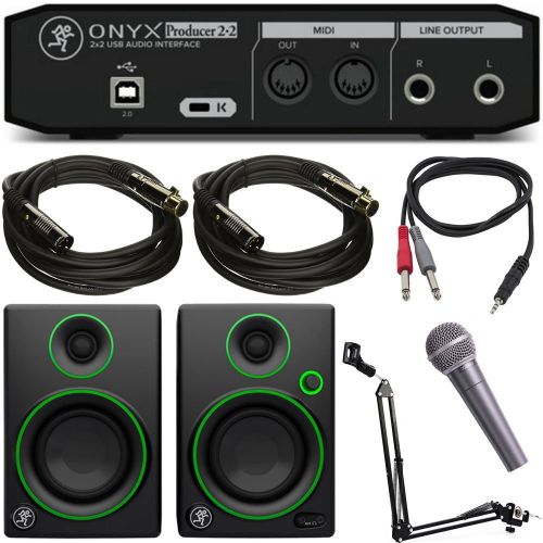  Mackie Onyx Producer 2-2 2x2 USB MIDI Audio Interface Bundle wMackie CR3 Speaker Pair, 2 x XLR Cable, TRS Cable, Behringer XM8500 Dynamic Microphone and Microphone Suspension with