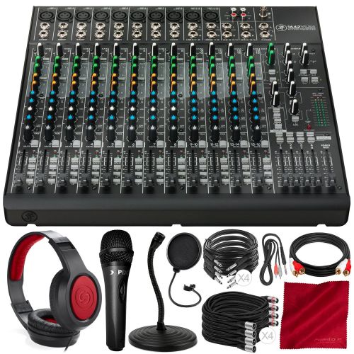  Mackie - Photo Savings Mackie 1642VLZ4 16-Channel 4-Bus Compact Mixer Bundled with Samson Closed-Back Headphones, Xpix Studio Microphone, Mic Stand & Filter, and Deluxe Bundle